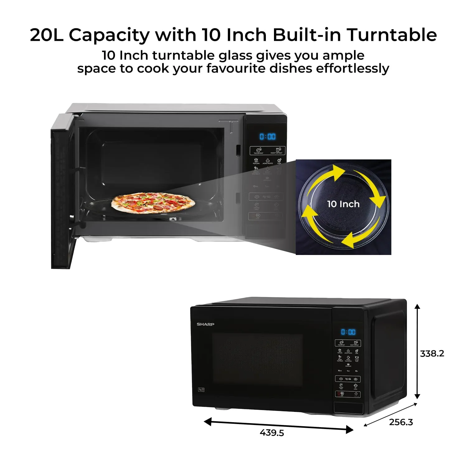 SHARP 20Litre R-220KNK Solo Microwave Oven ( Black, Ceramic Cavity, Digital Display, One-Touch Start)