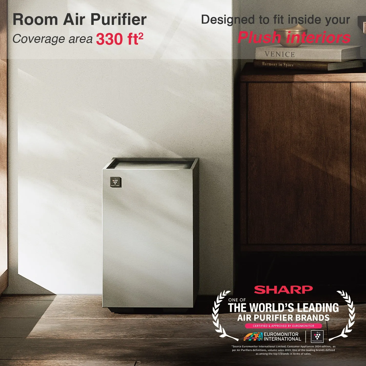 Sharp AIOT Air Purifier FP-S42M-L with Patented PCI Technology, WiFi App Control, Voice Control, HEPA I Removes Bacteria, Virus, Mold, VOCs, 4 Stage Filtration, Coverage to 330 Sq. Ft