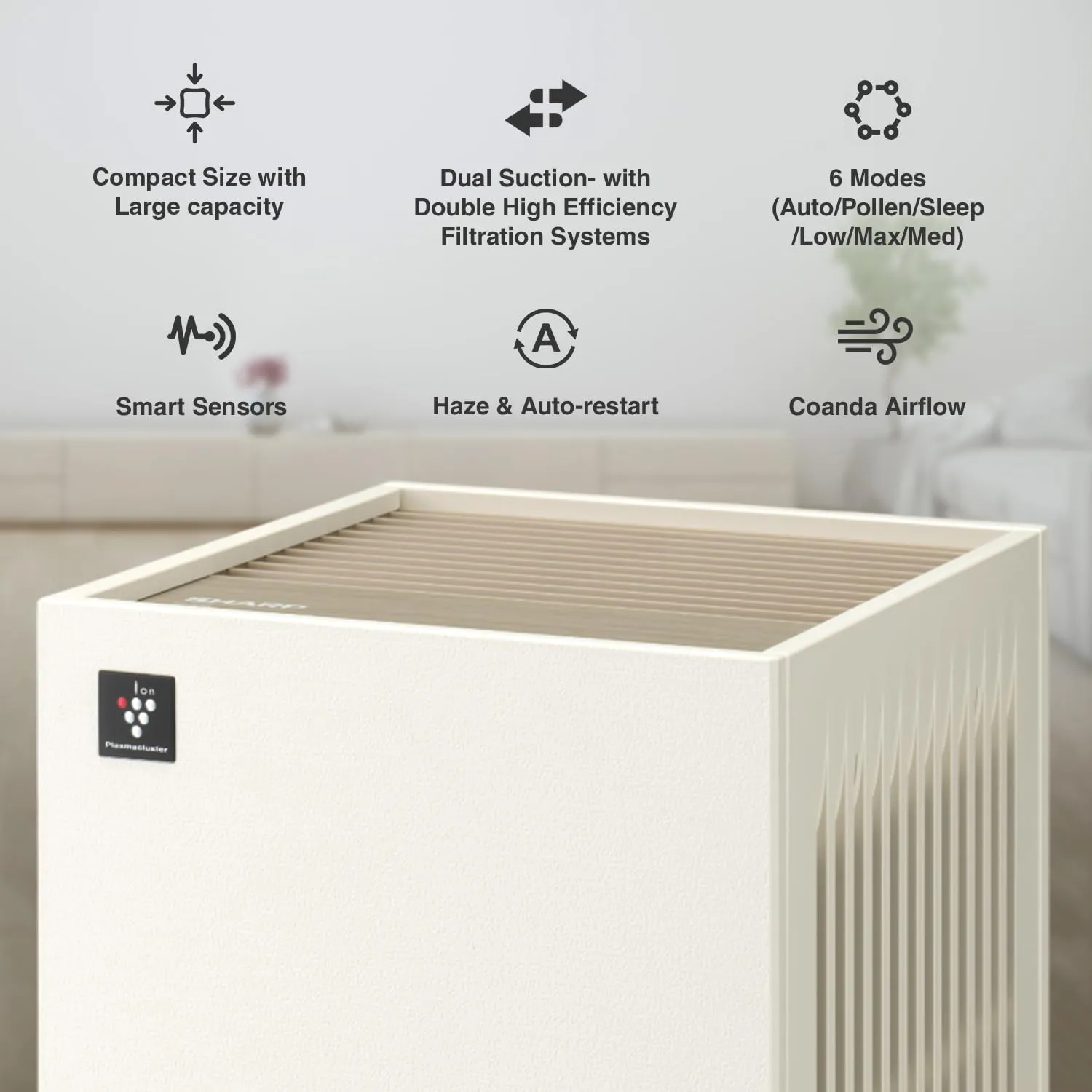 Sharp Air Purifier FP-S40M-W Patented Plasmacluster Ions Technology Air Purifier ,4 Stage Filtration