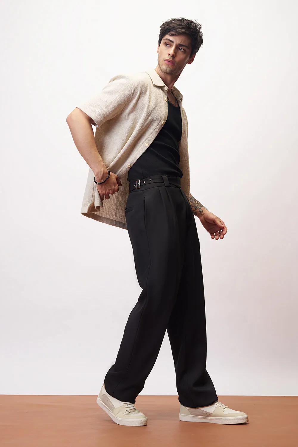 Sharp Black Gurkha Men's Korean Pants