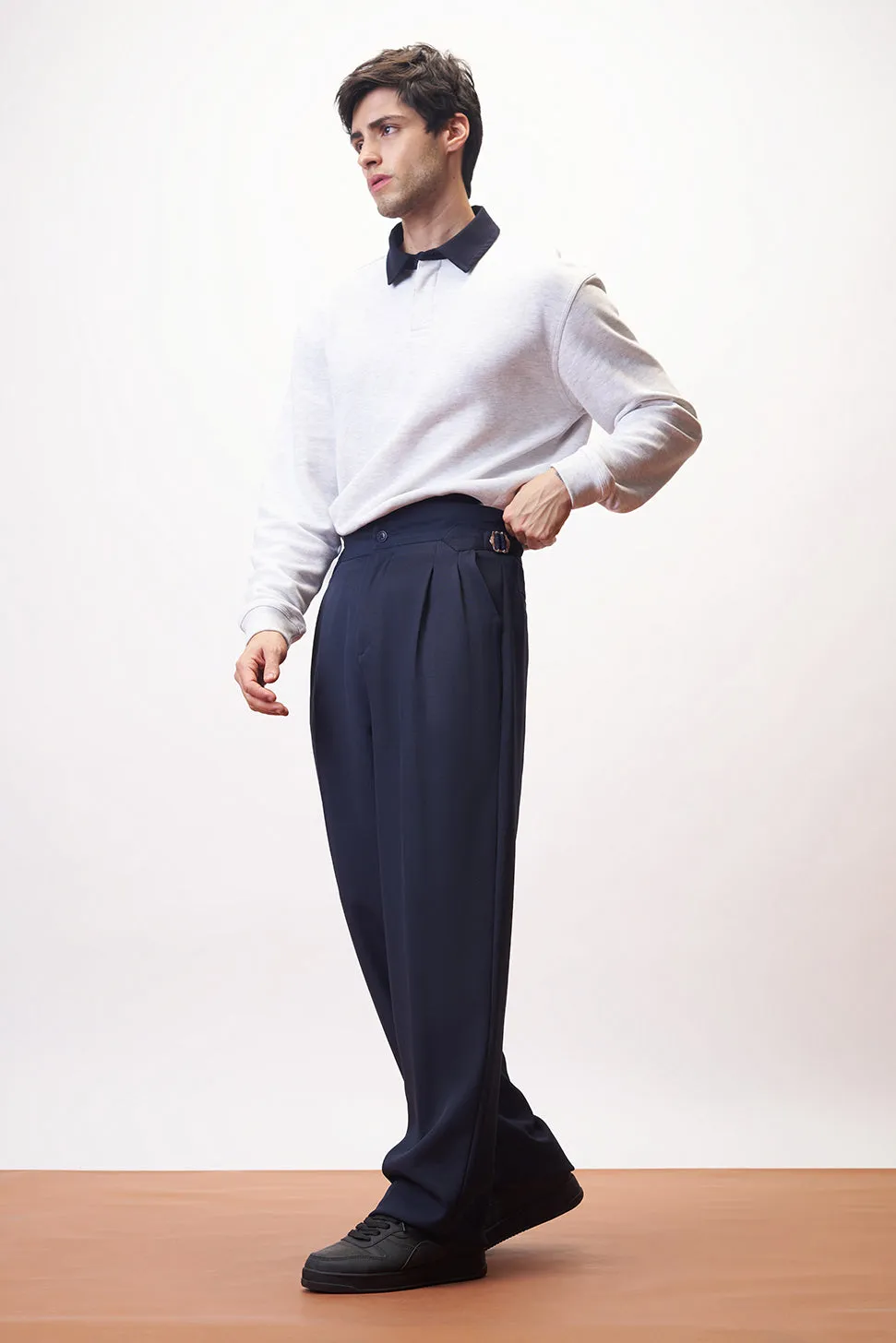 Sharp Navy Side Detail Men's Korean Pants