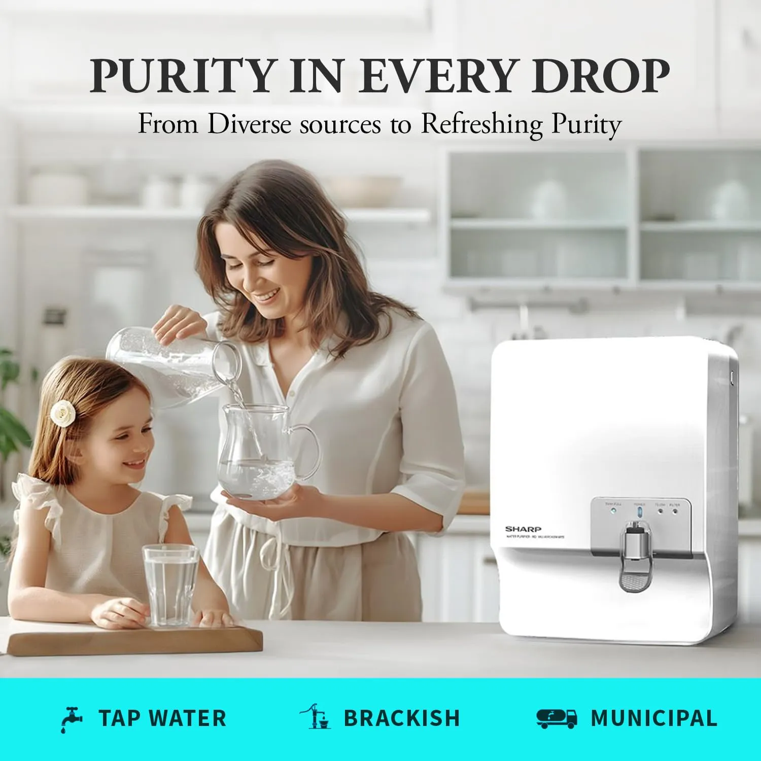 SHARP WJ-RR065V-WS RO   UV Water Purifier I 7-Stage Purification I CeroSilver Technology I In-Tank UV LED I Suitable for all water sources I  White Silver