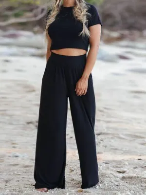 Short Sleeve Matching Crop Top And Pants Set