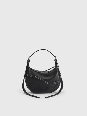 Silea Black/Contrast Stitch Grained Leather Mini hobo bag