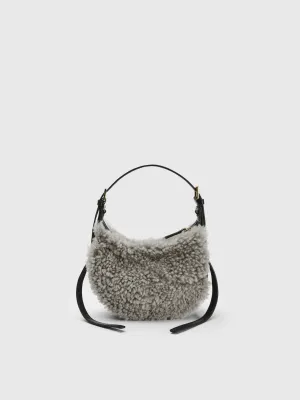 Silea Grey/Black Shearling/Leather Mini hobo bag