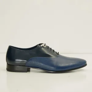 Two Tone Plain Toe Leather Oxfords-  Navy