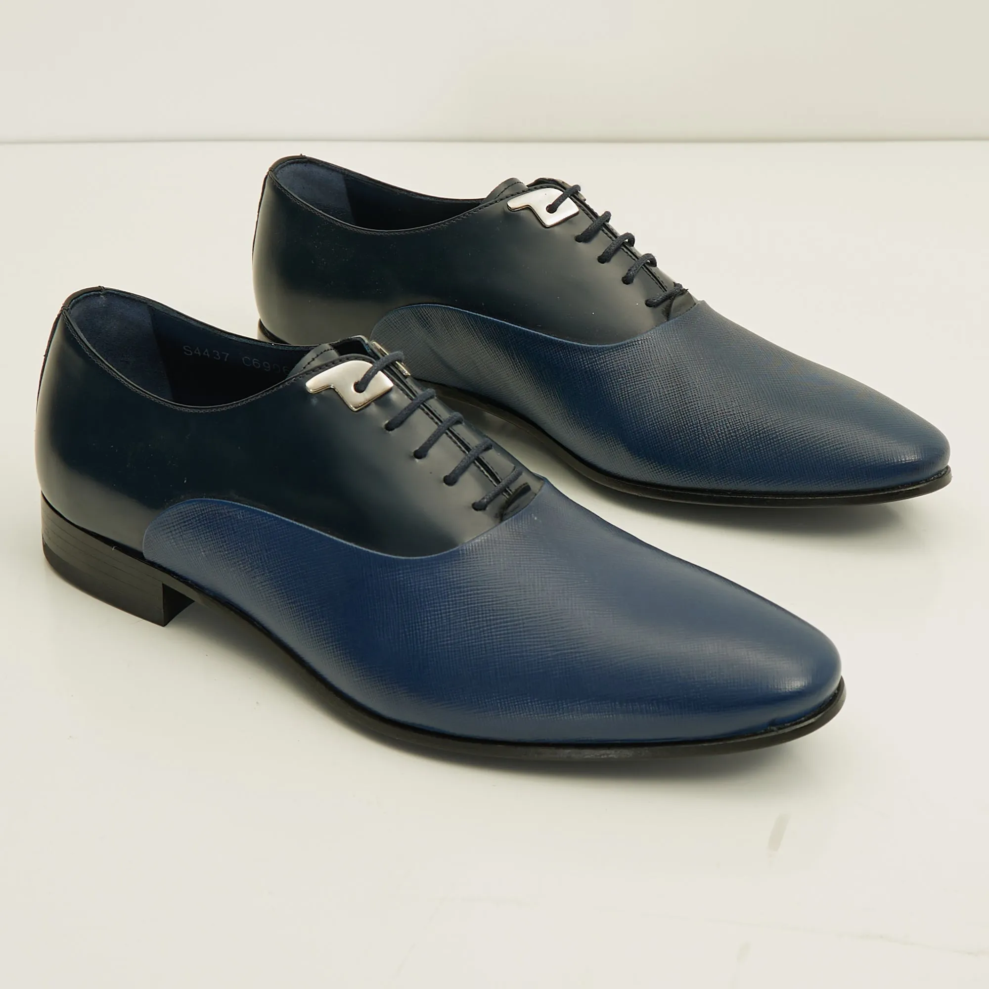Two Tone Plain Toe Leather Oxfords-  Navy