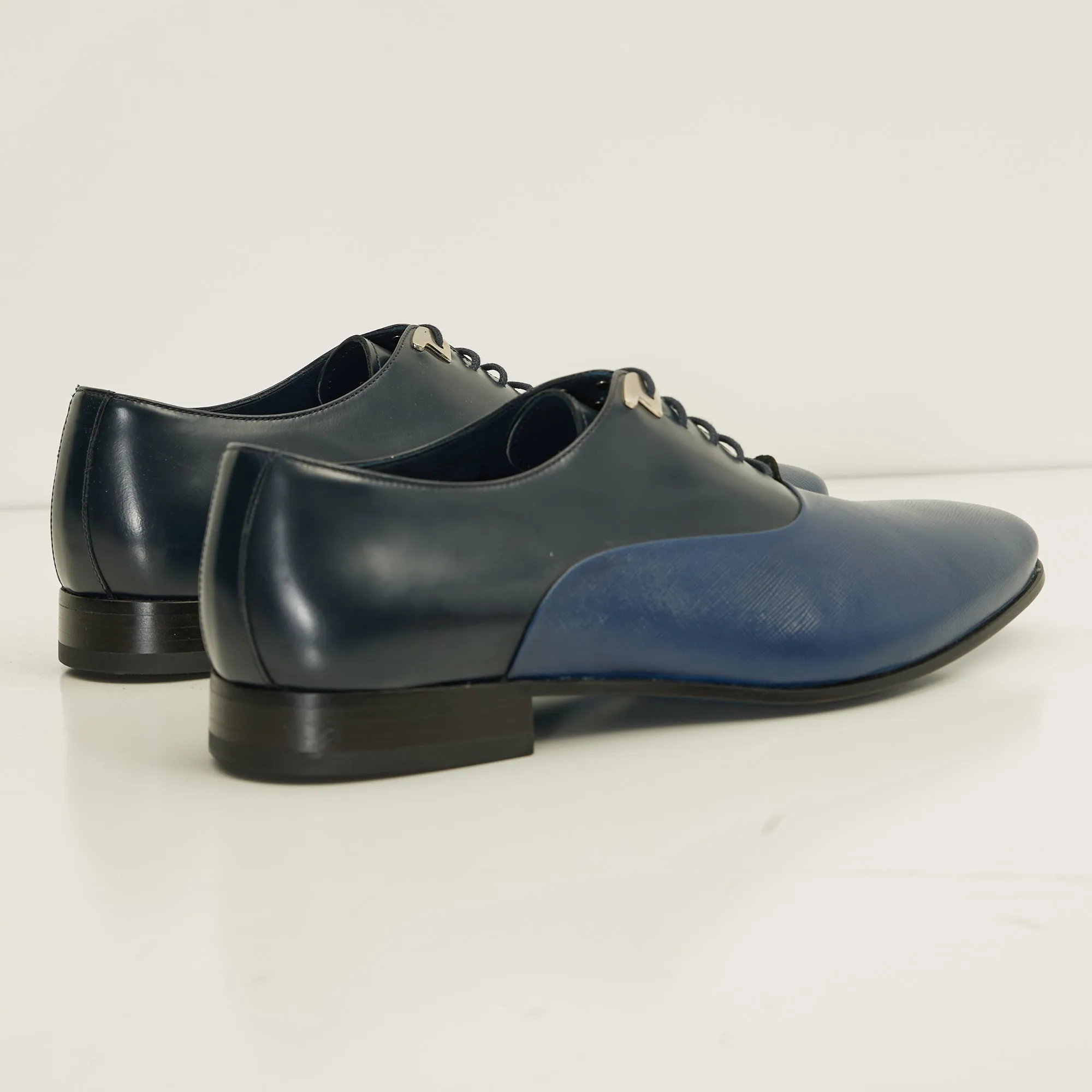 Two Tone Plain Toe Leather Oxfords-  Navy
