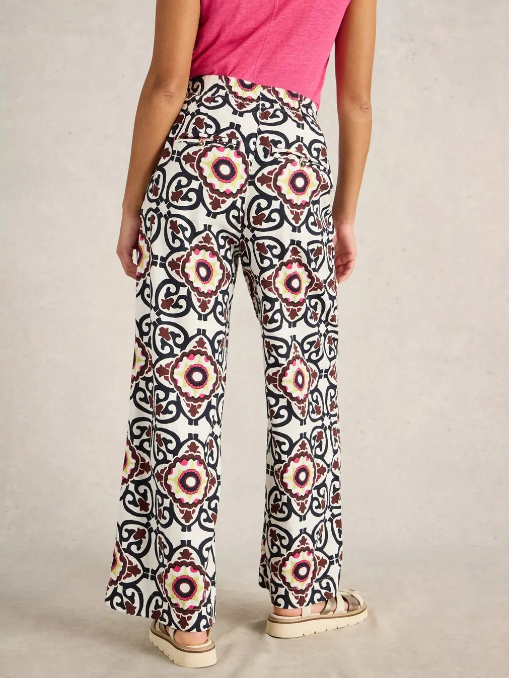 White Stuff Lucy Linen Blend Trouser White Print