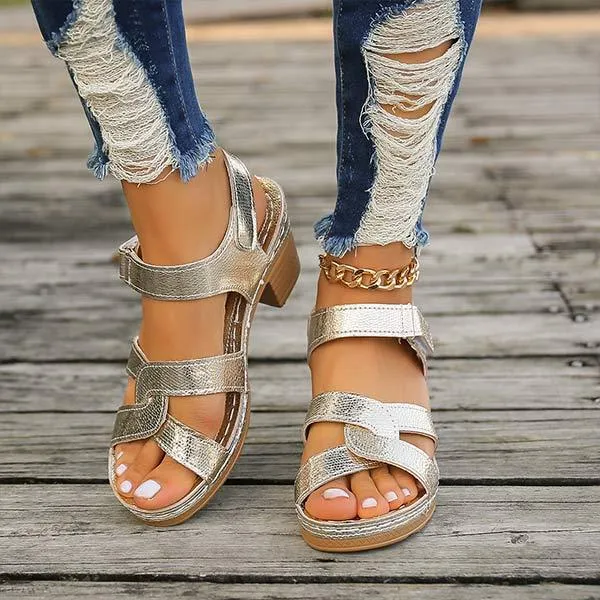 Women's Cross Strap High-Heel Sandals with Velcro Closure 18681013C