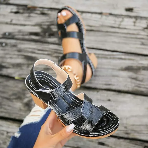 Women's Cross Strap High-Heel Sandals with Velcro Closure 18681013C