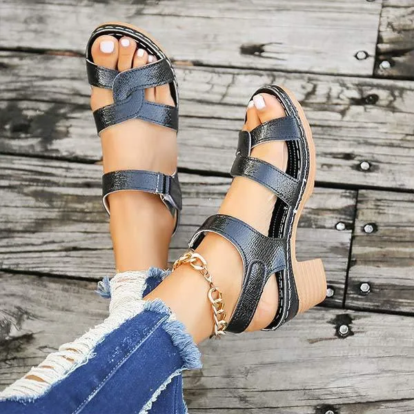 Women's Cross Strap High-Heel Sandals with Velcro Closure 18681013C