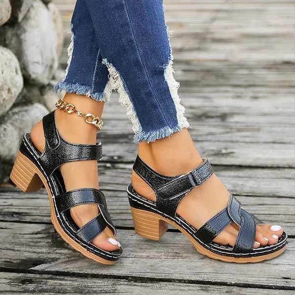 Women's Cross Strap High-Heel Sandals with Velcro Closure 18681013C