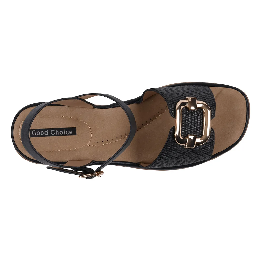 Women's Fia Black Woven Wedge Sandals