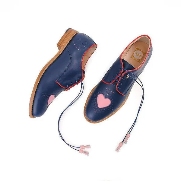 Women's Round Toe Lace-Up Heart Shape Casual Brogues 07264778S