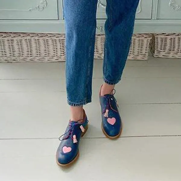 Women's Round Toe Lace-Up Heart Shape Casual Brogues 07264778S