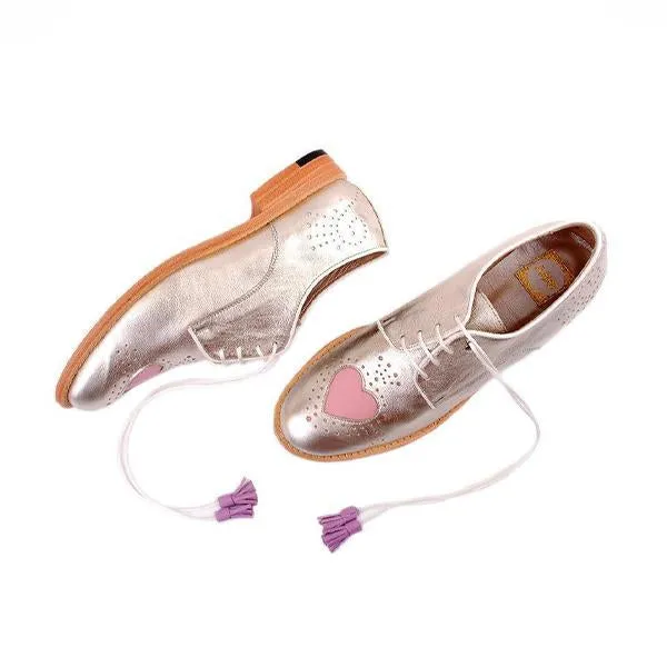 Women's Round Toe Lace-Up Heart Shape Casual Brogues 07264778S