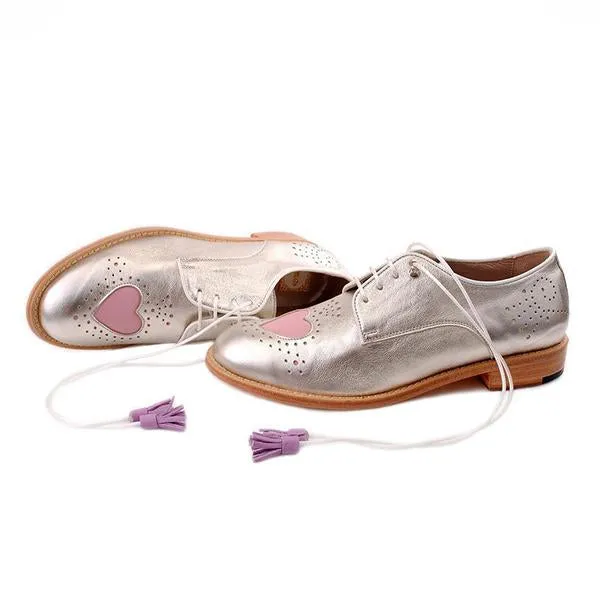 Women's Round Toe Lace-Up Heart Shape Casual Brogues 07264778S