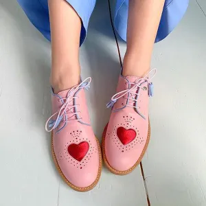 Women's Round Toe Lace-Up Heart Shape Casual Brogues 07264778S