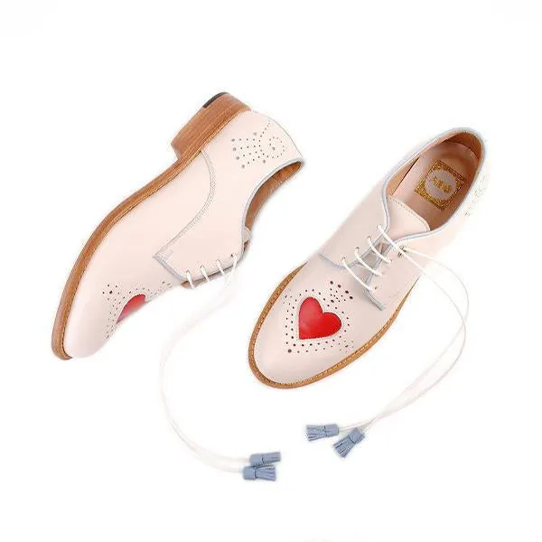 Women's Round Toe Lace-Up Heart Shape Casual Brogues 07264778S