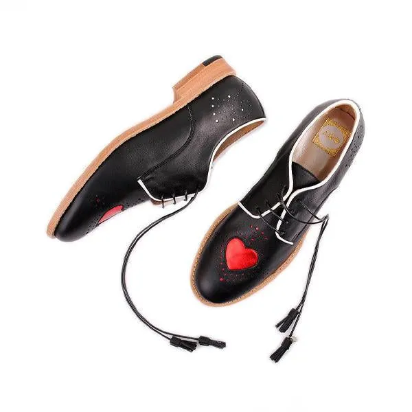 Women's Round Toe Lace-Up Heart Shape Casual Brogues 07264778S