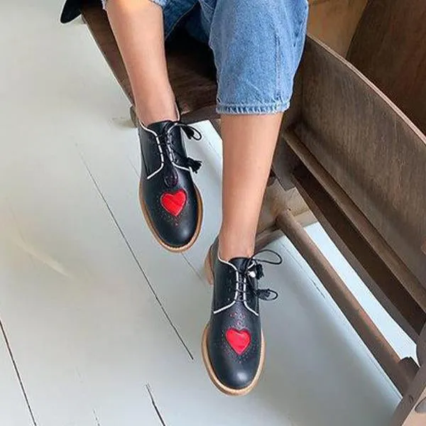 Women's Round Toe Lace-Up Heart Shape Casual Brogues 07264778S
