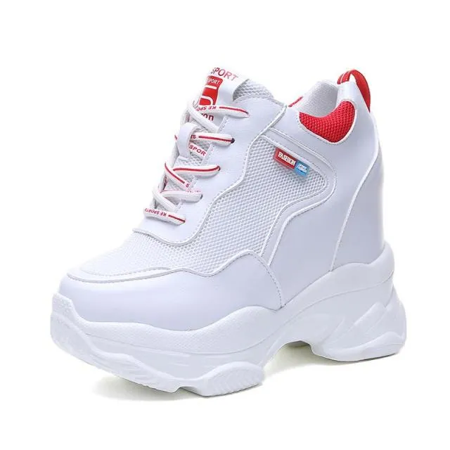xakxx White Trendy Shoes Women High Top Sneakers Women Platform Ankle Boots Basket Femme Chaussures Femmes Height Increase Shoes