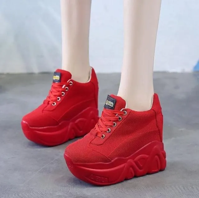 xakxx White Trendy Shoes Women High Top Sneakers Women Platform Ankle Boots Basket Femme Chaussures Femmes Height Increase Shoes