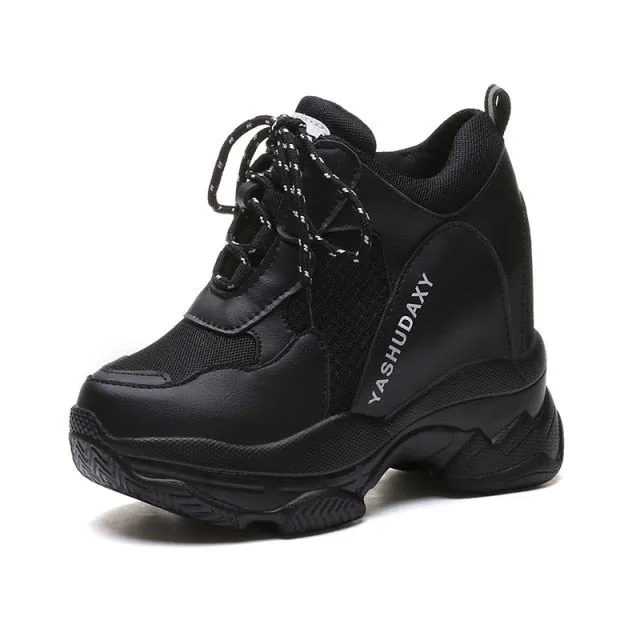 xakxx White Trendy Shoes Women High Top Sneakers Women Platform Ankle Boots Basket Femme Chaussures Femmes Height Increase Shoes