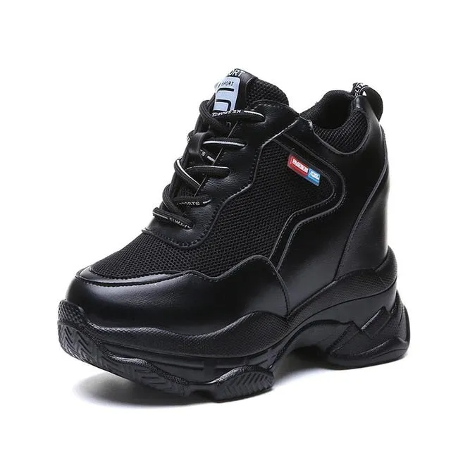 xakxx White Trendy Shoes Women High Top Sneakers Women Platform Ankle Boots Basket Femme Chaussures Femmes Height Increase Shoes