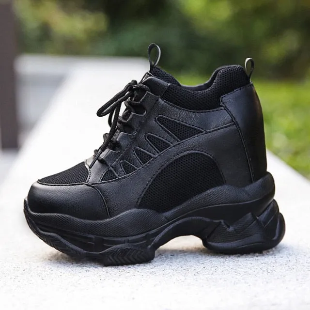xakxx White Trendy Shoes Women High Top Sneakers Women Platform Ankle Boots Basket Femme Chaussures Femmes Height Increase Shoes